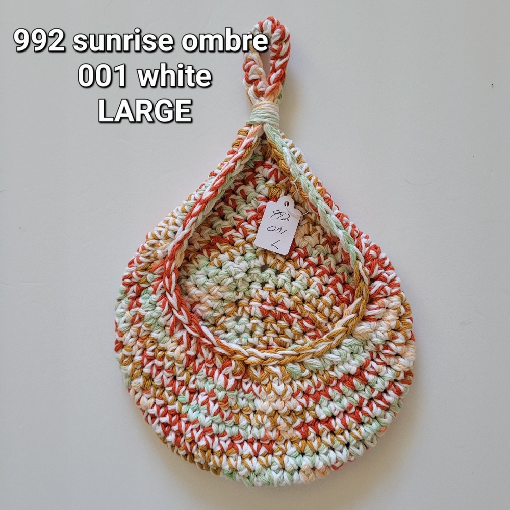 LARGE 007 SUNRISE OMBRE 001 WHITE HANDMADE CROCHETED  HANGING WALL BASKET